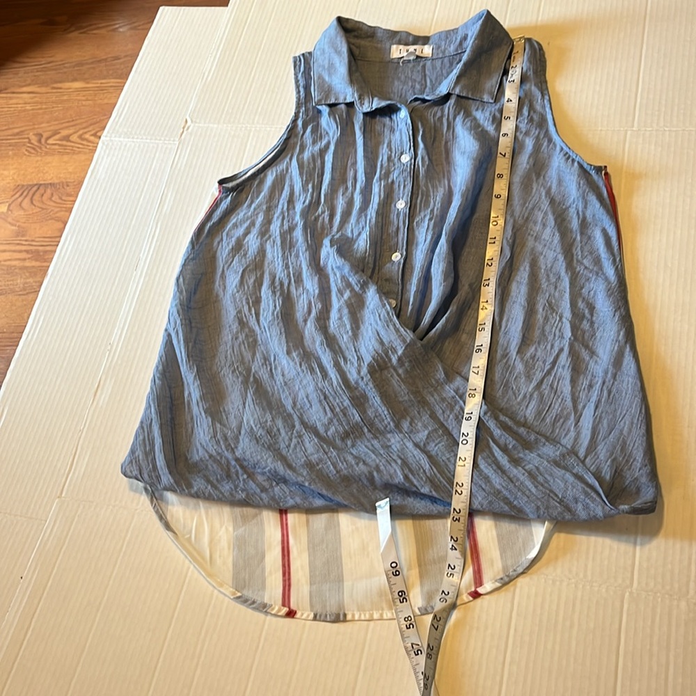 Anthropologie THML-M-blue-sleepless button up twist, striped in back, top/blouse - Picture 11 of 11